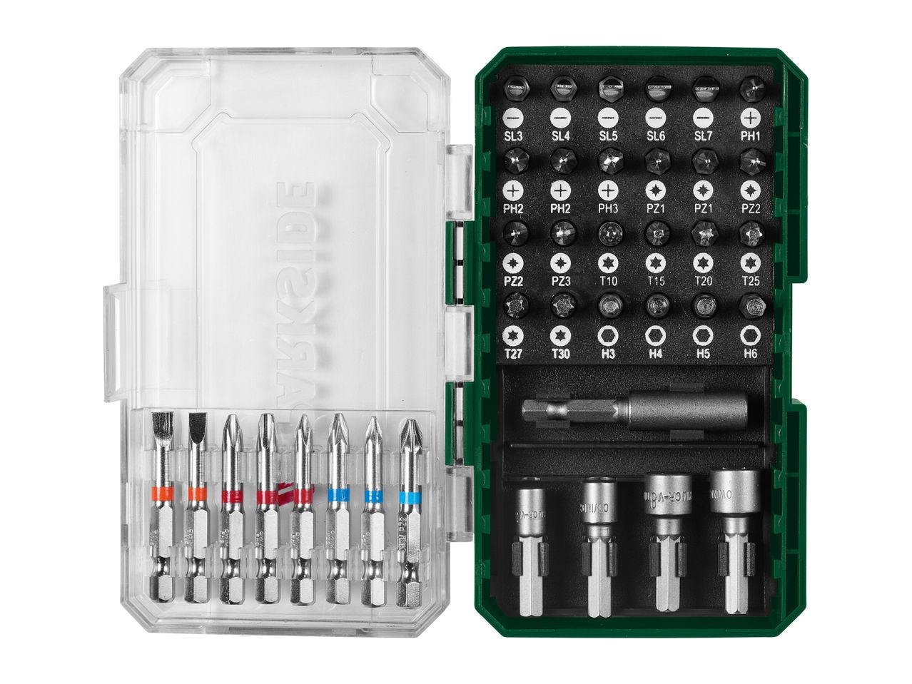DeWalt impact driver bit set in a carrying case.