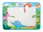 Dinosaur-themed water drawing mat with a pen, featuring various cartoon dinosaurs and palm trees.