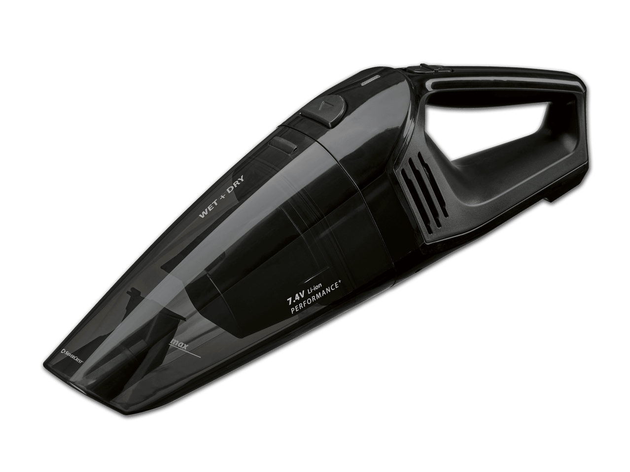 Schwarzer Silvercrest Handstaubsauger für Nass- und Trockenreinigung mit 7.4V Li-Ion Performance+