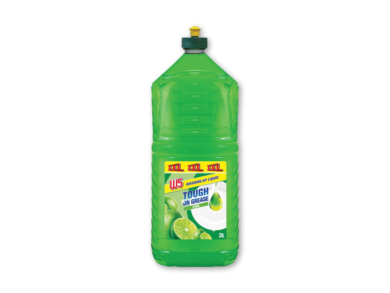 Grøn flaske W5 opvaskemiddel med lime-duft, 3L.