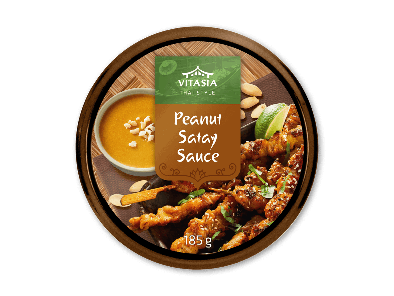 Peanut sataysauce med kyllingespyd og lime, 185 g.