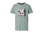 Sage green short-sleeved t-shirt featuring a surfboard graphic.