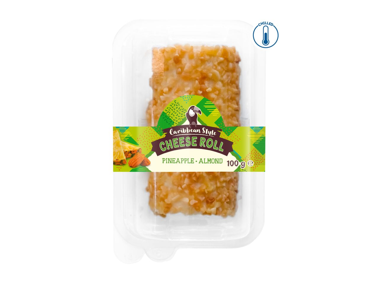 Chilled Caribbean-style cheese roll with pineapple and almond, 100g