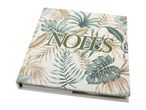 Tropical leaf pattern notebook with 'NOTES' text on the cover