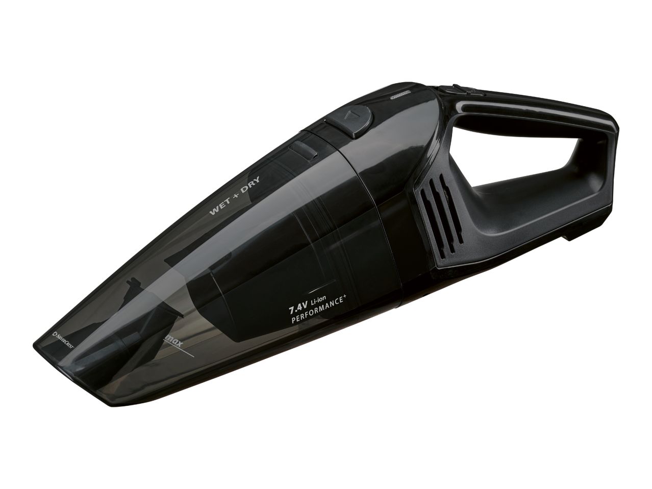 Black wet and dry handheld vacuum cleaner with 7.4V Li-ion performance