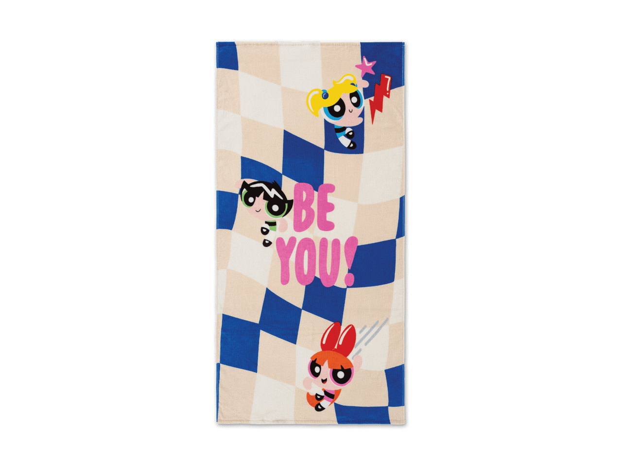 Vans-Socken mit Powerpuff Girls-Motiv und 'Be You!' Schriftzug im Schachbrettmuster.