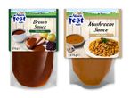 To pakker Alpenfest-sauce: brun sovs i kro-stil og champignonsovs med fløde.