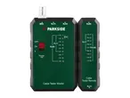 Two-part cable tester for BNC, RJ11, and RJ45 cables, with master and remote units.