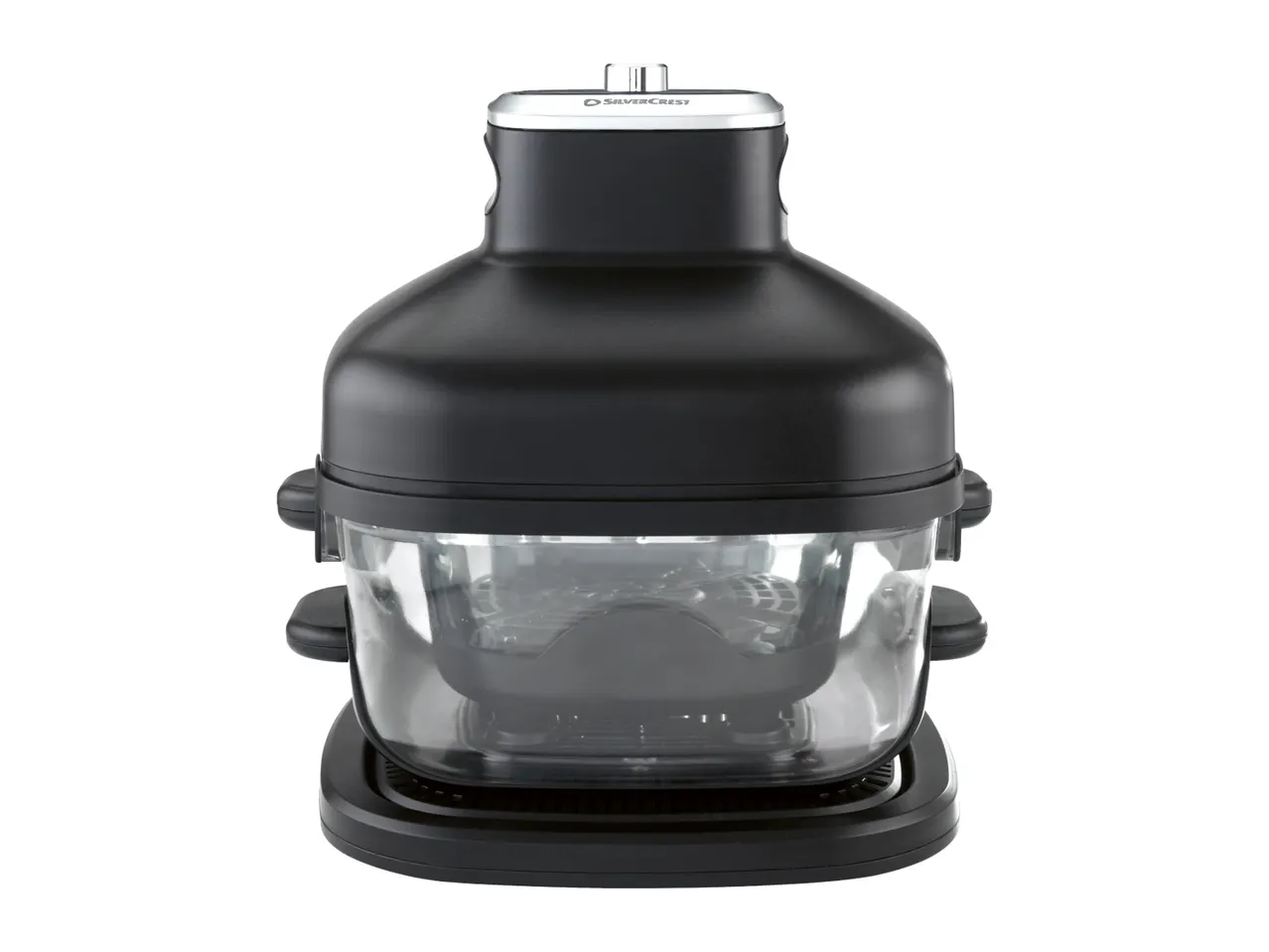 Black and transparent food steamer on a white background