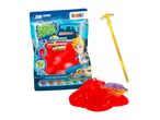 A red slime toy with a digging tool, packaged in a colorful pouch.