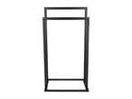 Black metal towel rack with two bars on a white background.