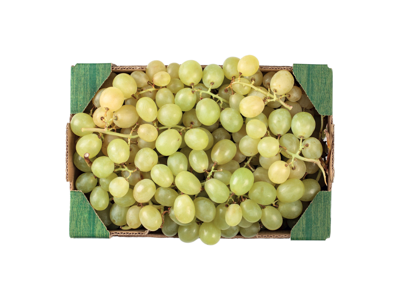 Uva bianca in una scatola di cartone.