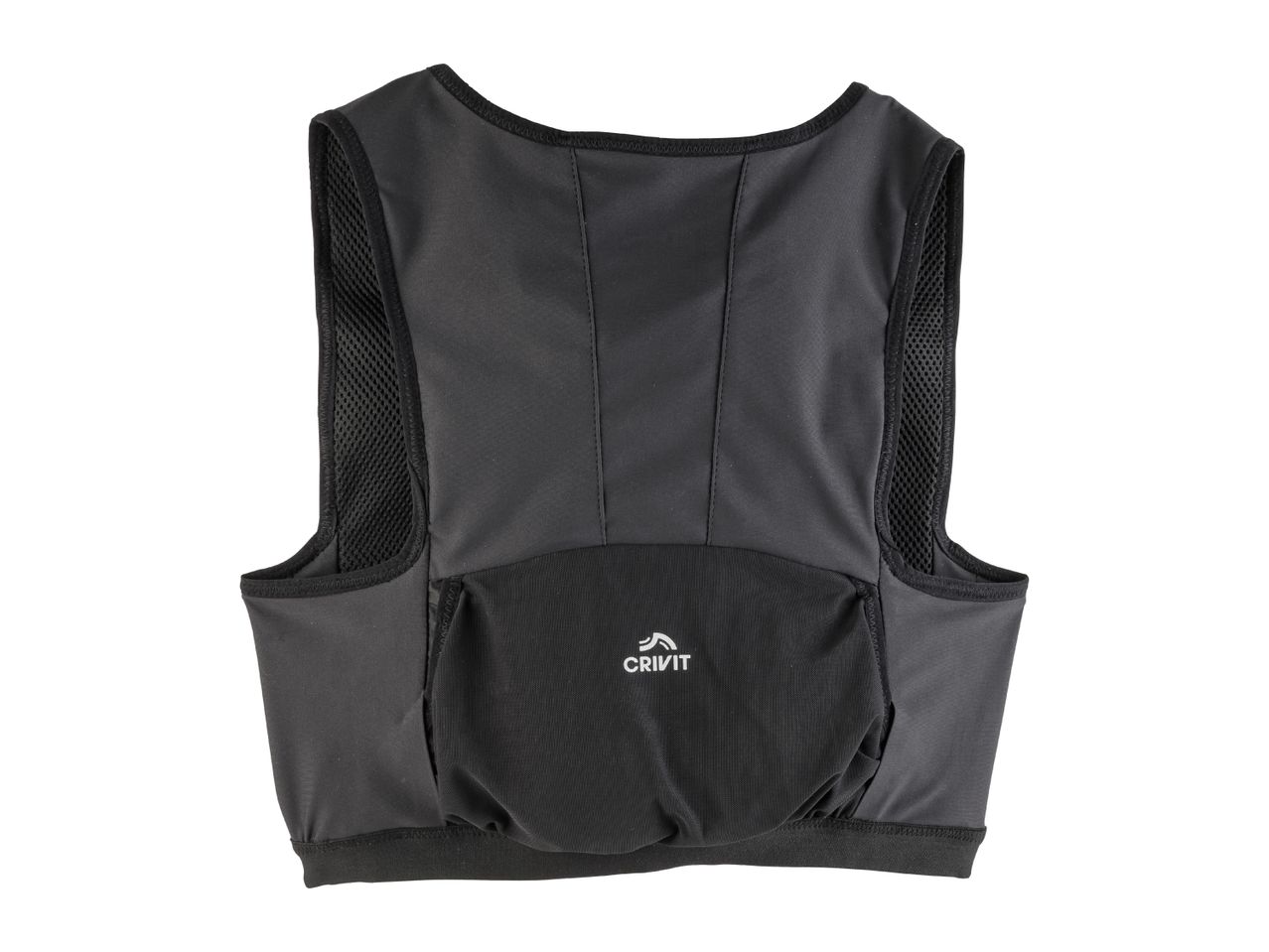 Black Crivit running vest with mesh side panels and back pocket.