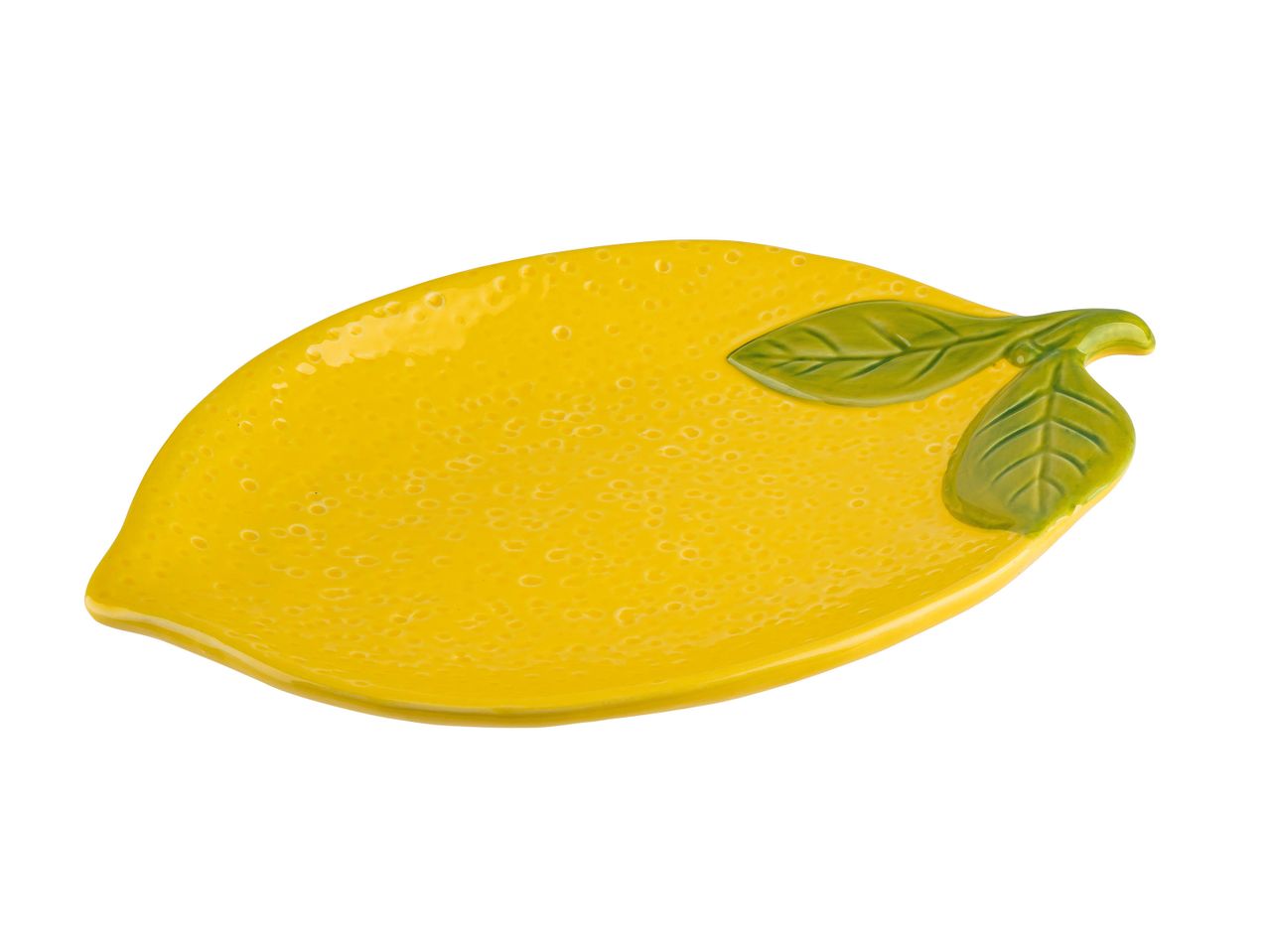 Plat en céramique jaune en forme de citron.