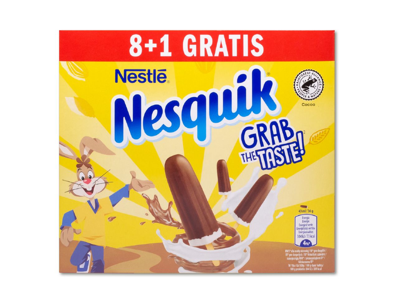 Nesquik banānu garšas šokolādes saldējuma iepakojums (8+1 bez maksas).