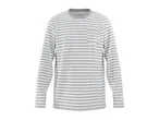 Men's long-sleeve striped t-shirt with a chest pocket in light grey and white.