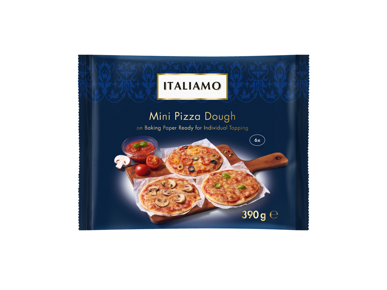 Aluat mini pizza Italimo, 390g, 6 bucăți.