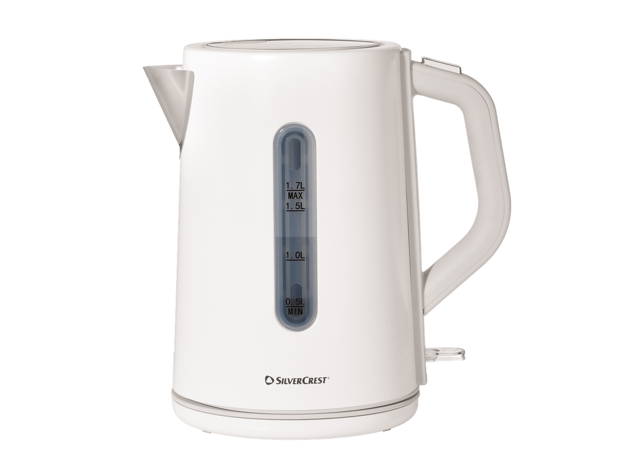 Bijelo električno kuhalo za vodu s indikatorom razine vode i ručkom