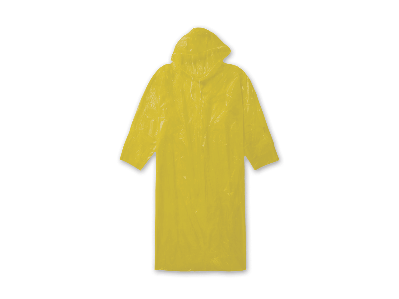 Gelber Regenponcho mit Kapuze.