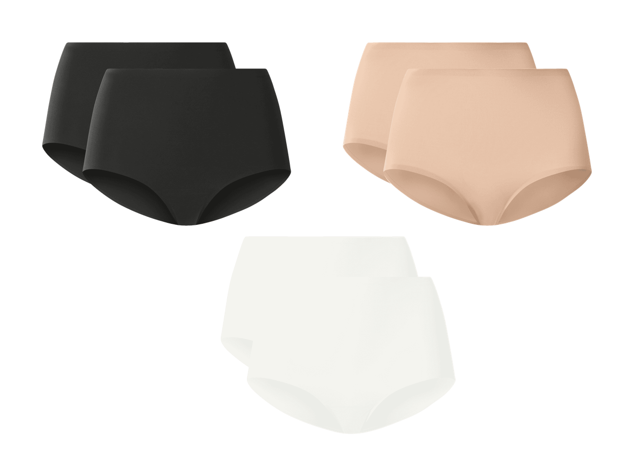 6er-Pack High-Waist-Slips in Schwarz, Beige und Weiß.