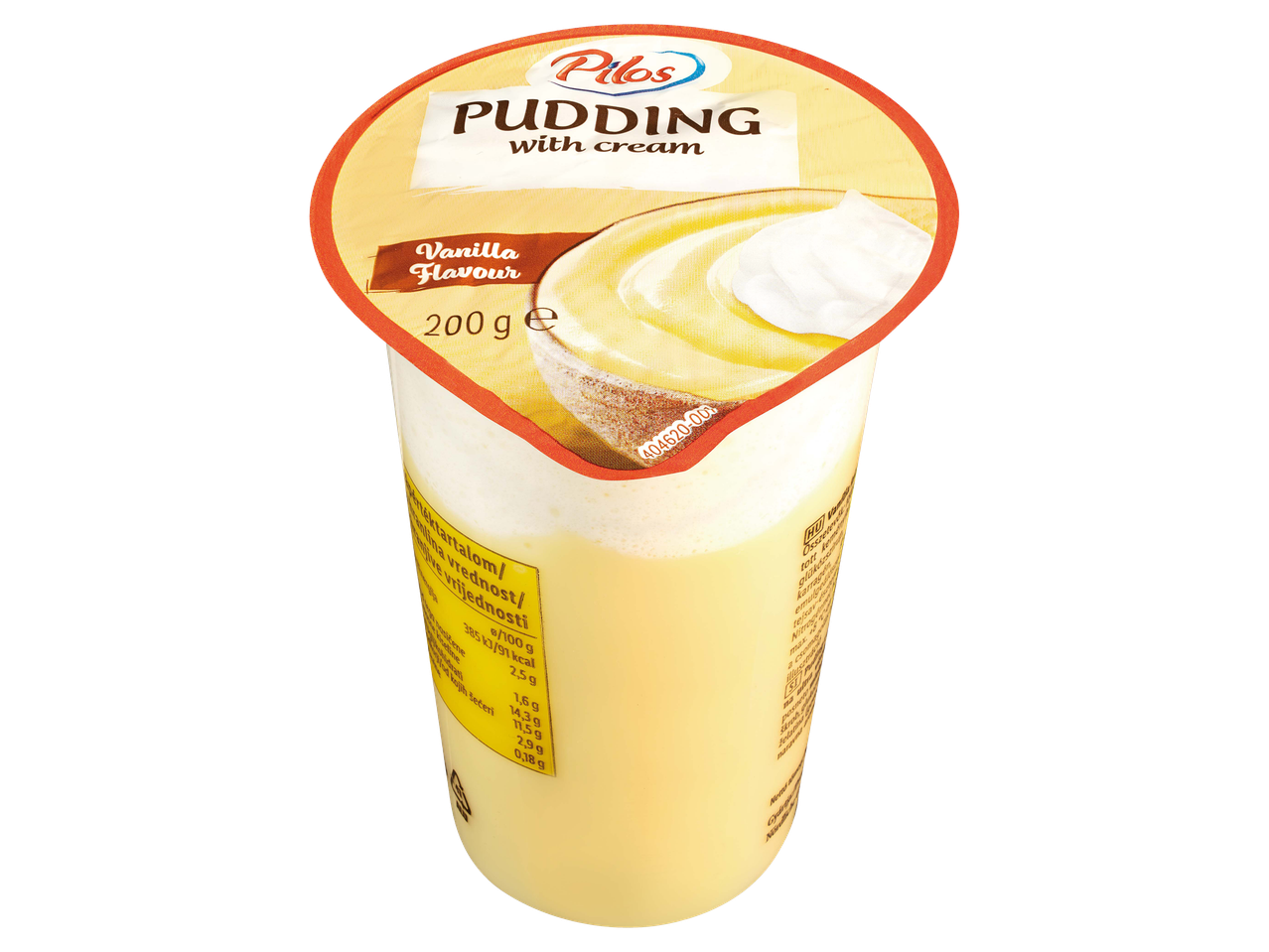 Vaníliaízű puding tejszínhabbal, 200 g-os kiszerelésben.