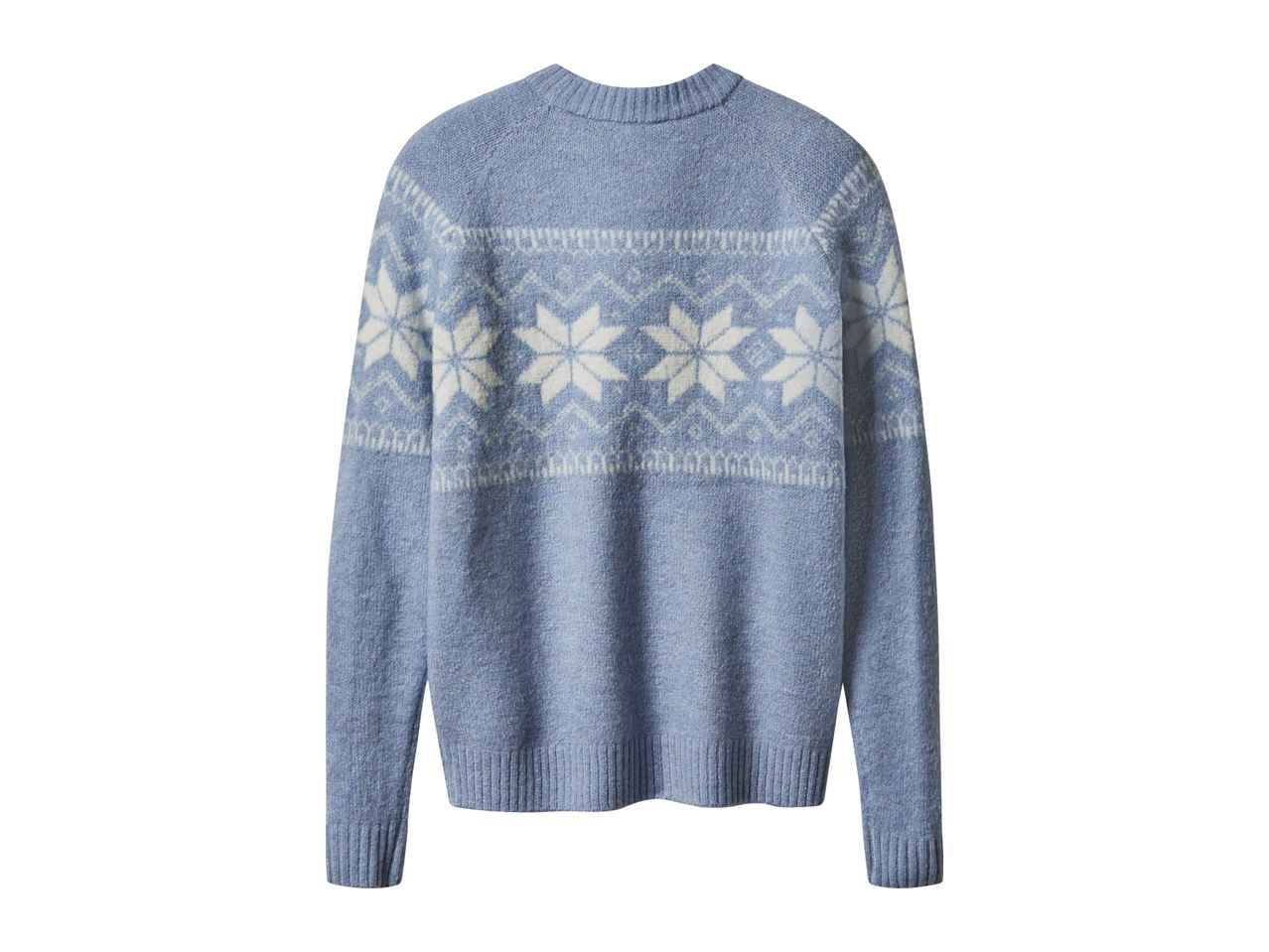 Light blue women's knit sweater with a white Nordic pattern