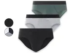 Tre slip da uomo colori nero, grigio e verde.