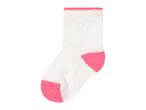 White sock with pink heel and toe