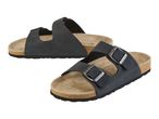 A pair of black Natural Walk double buckle sandals with cork soles.