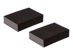 Two black sanding sponges with fine grit on a white background.