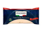Packaging for spicy provolone cheese, 300g, with Italian flag colors and a decorative pattern.