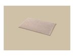 A light beige rectangular bath mat with a textured, looped pile on a matching background.