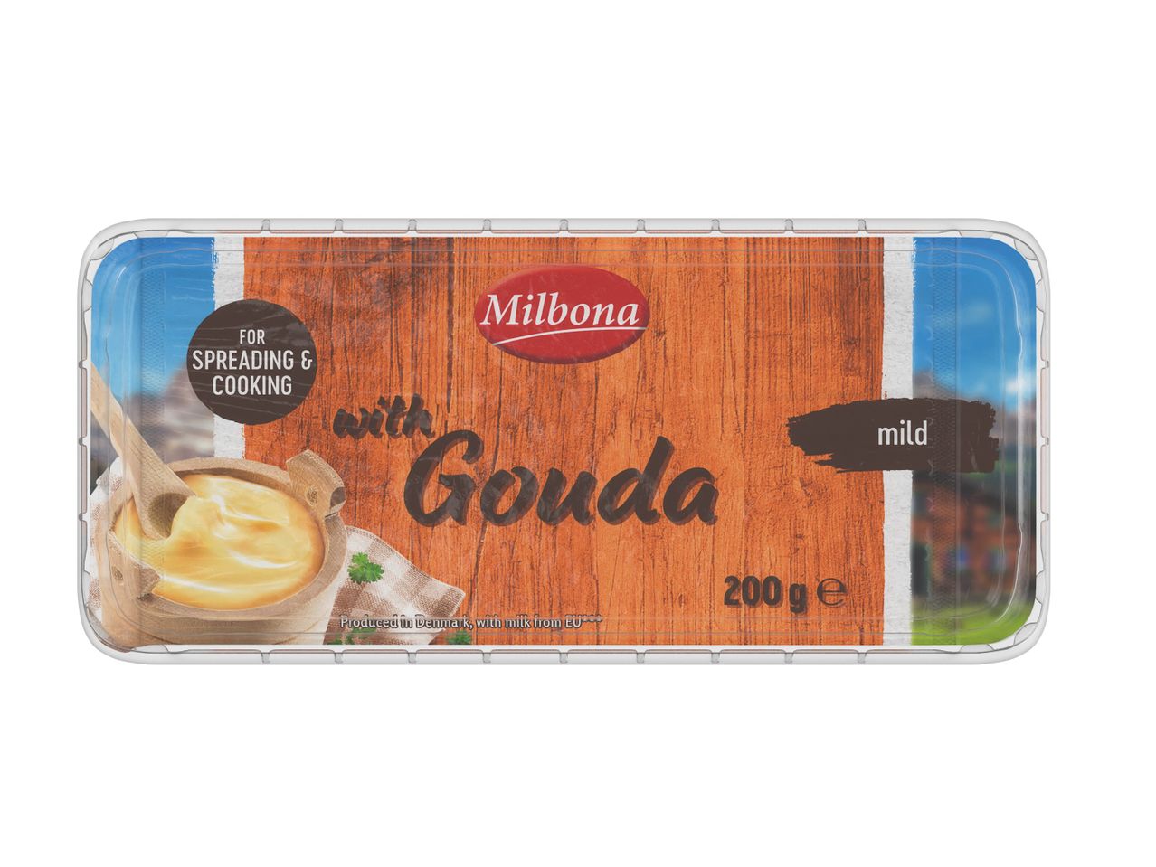 Pakiranje 200 g mlečne skute Gouda.