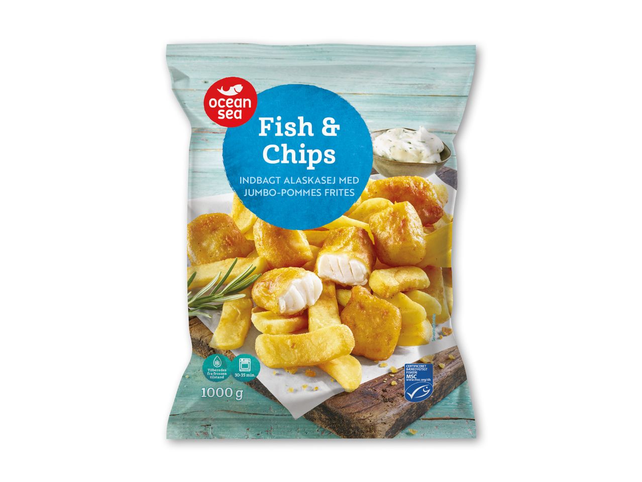Ocean Sea frosne Fish & Chips med jumbo pommes frites (1000g).