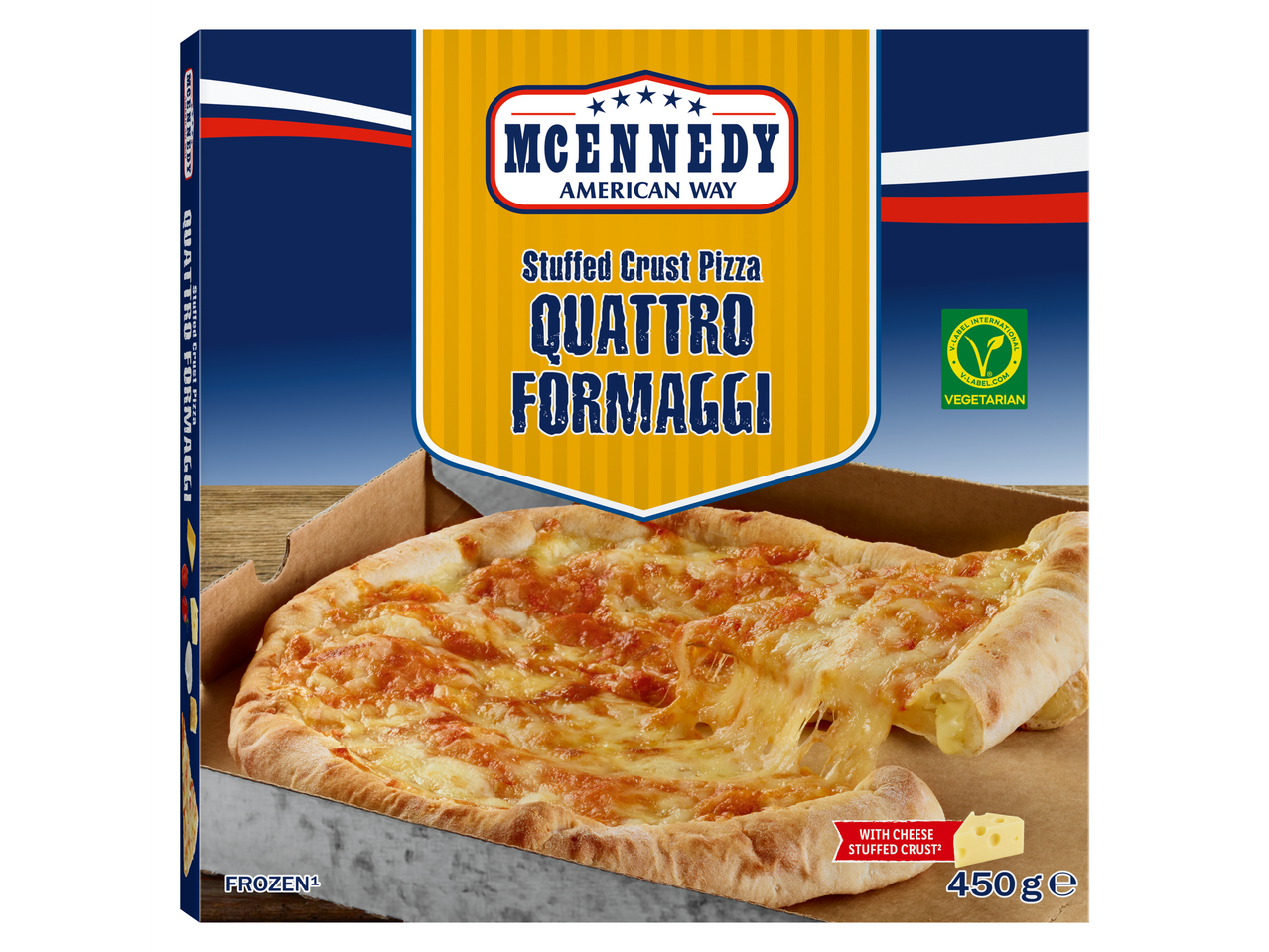 Pizza McEnnedy Quattro Formaggi congelada com borda recheada.
