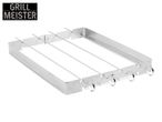 Grill Meister stainless steel grill rack with three skewers.