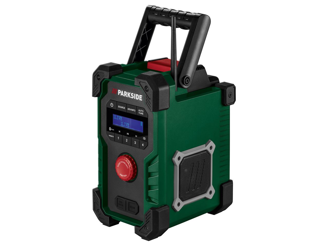 Parkside portable radio with a digital display and various controls