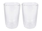 Two clear double-walled glasses on a white background.