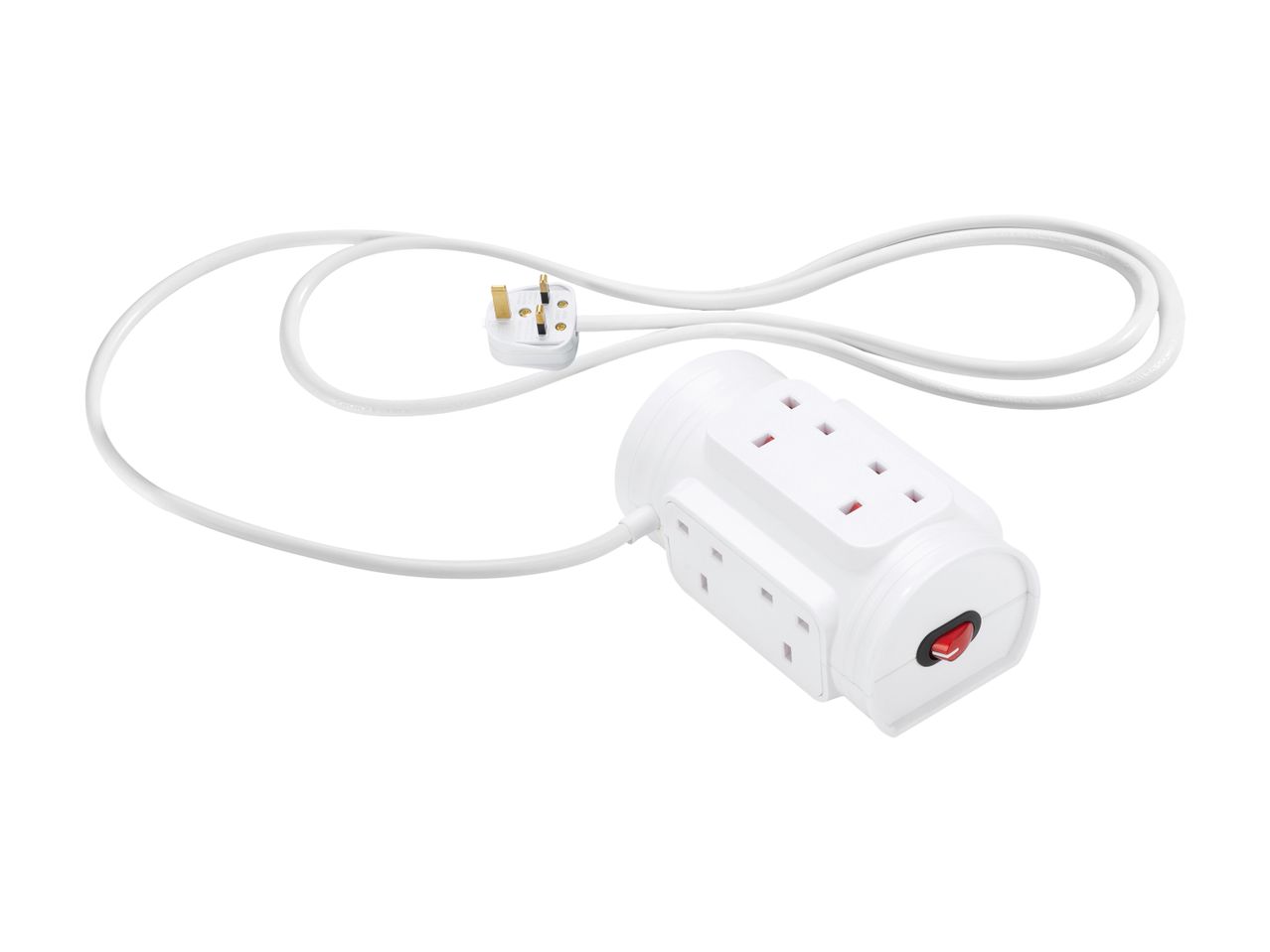 White 6-way extension lead with a UK plug and red power switch