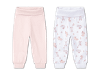 Zwei Babyhosen: eine rosa und eine weiße mit Hasenmuster