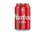 Rød sodavandsdåse med hvid skrift, der læser 'Folkets Cola' og 'Cola'.