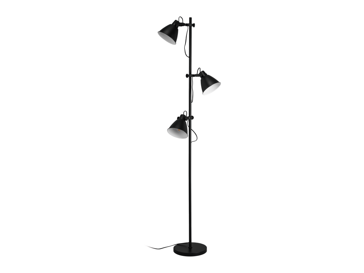 LIVARNO LED-põrandalamp kolme musta reguleeritava prožektoriga mustal alusel.