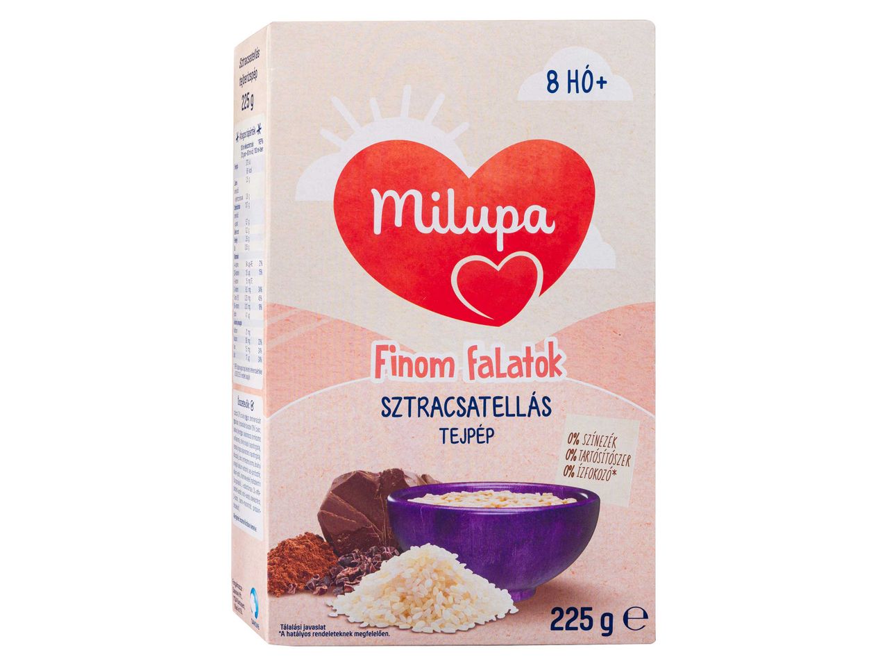 Milupa Finom falatok sztracsatellás tejpép 8 hónapos kortól, 225g-os kiszerelésben.