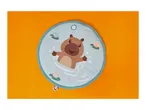 Round baby playmat with a capybara in water surrounded by water lilies.