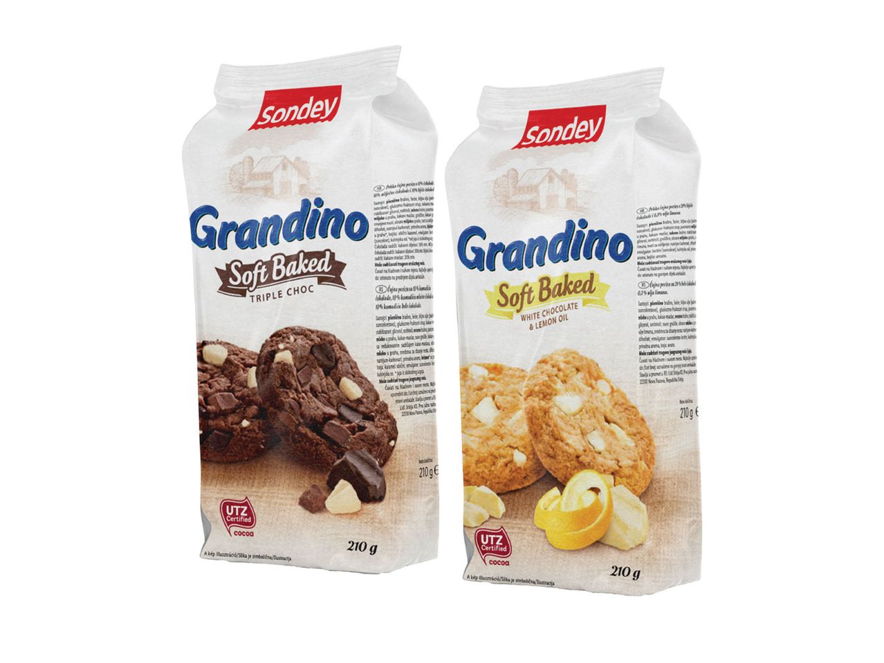 Dve kesice keksa Grandolino, čokoladni i puterni.