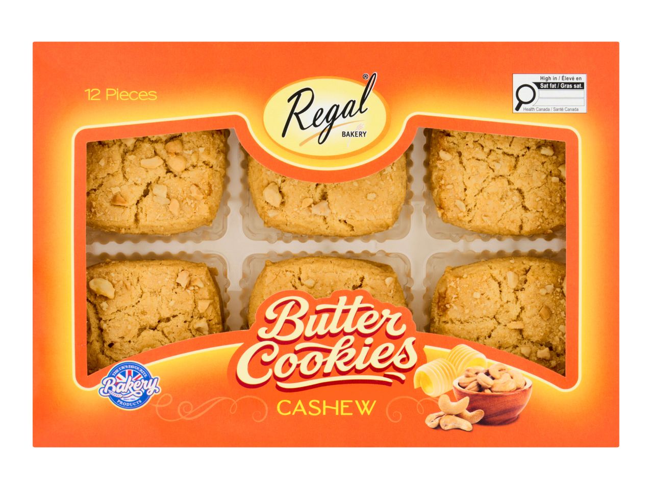 A box of cashew butter cookies containing 12 pieces.