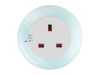 A light blue circular wall socket with three rectangular outlets and text 13A/250V~.
