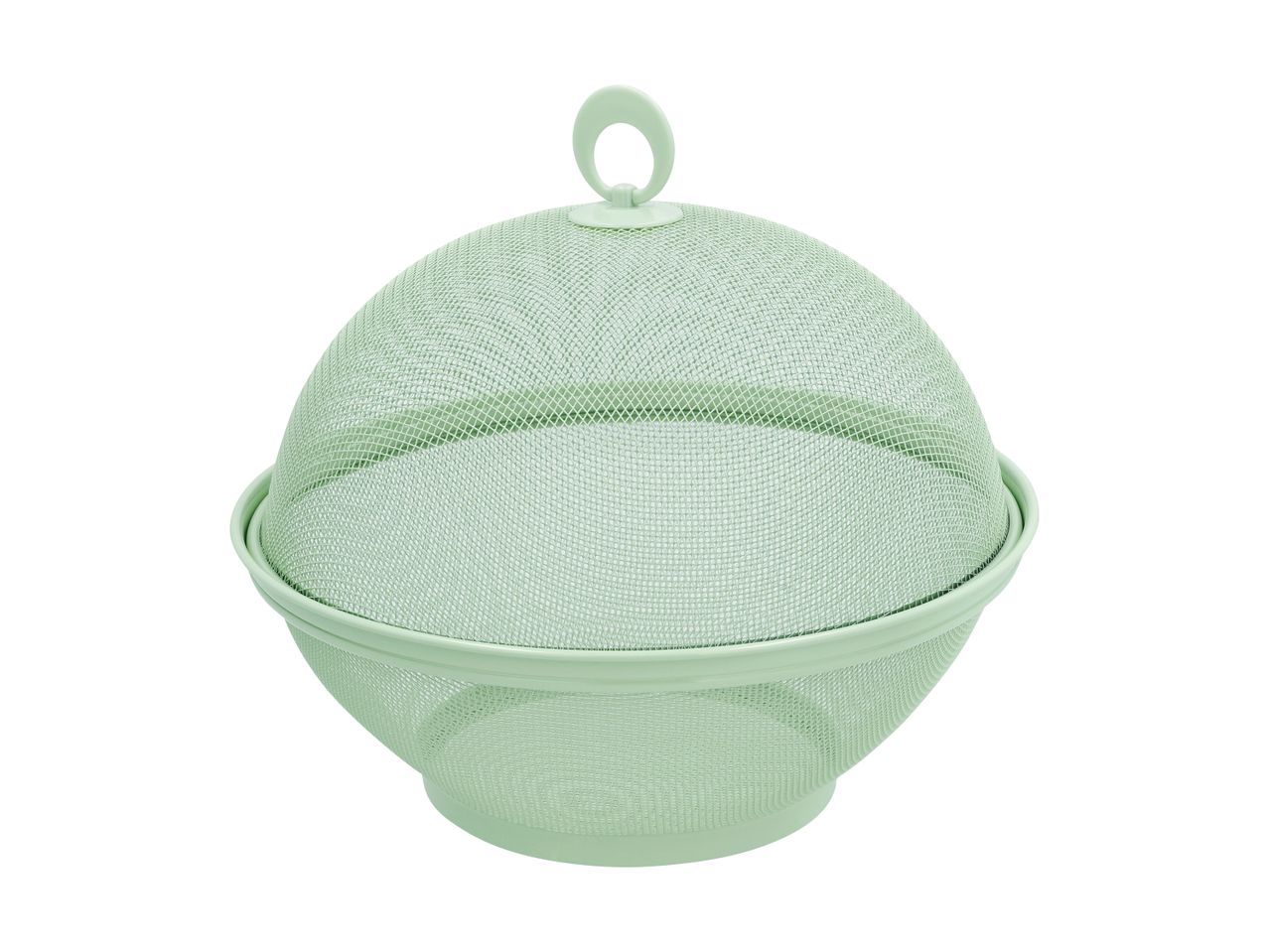 Light green mesh food cover with a handle, designed to protect food from insects.