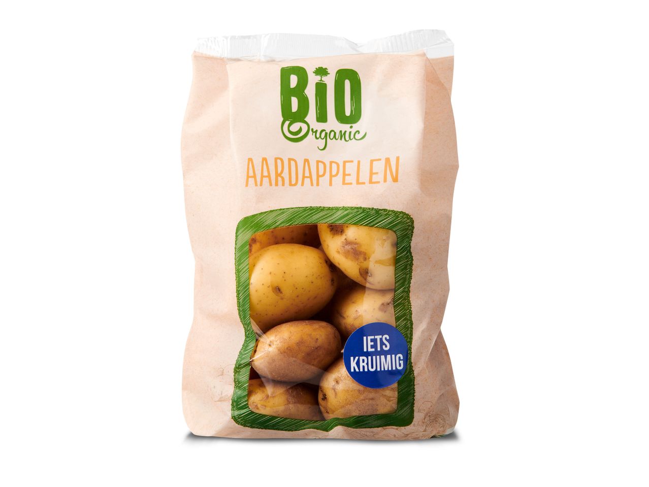 Biologische aardappelen in zak.