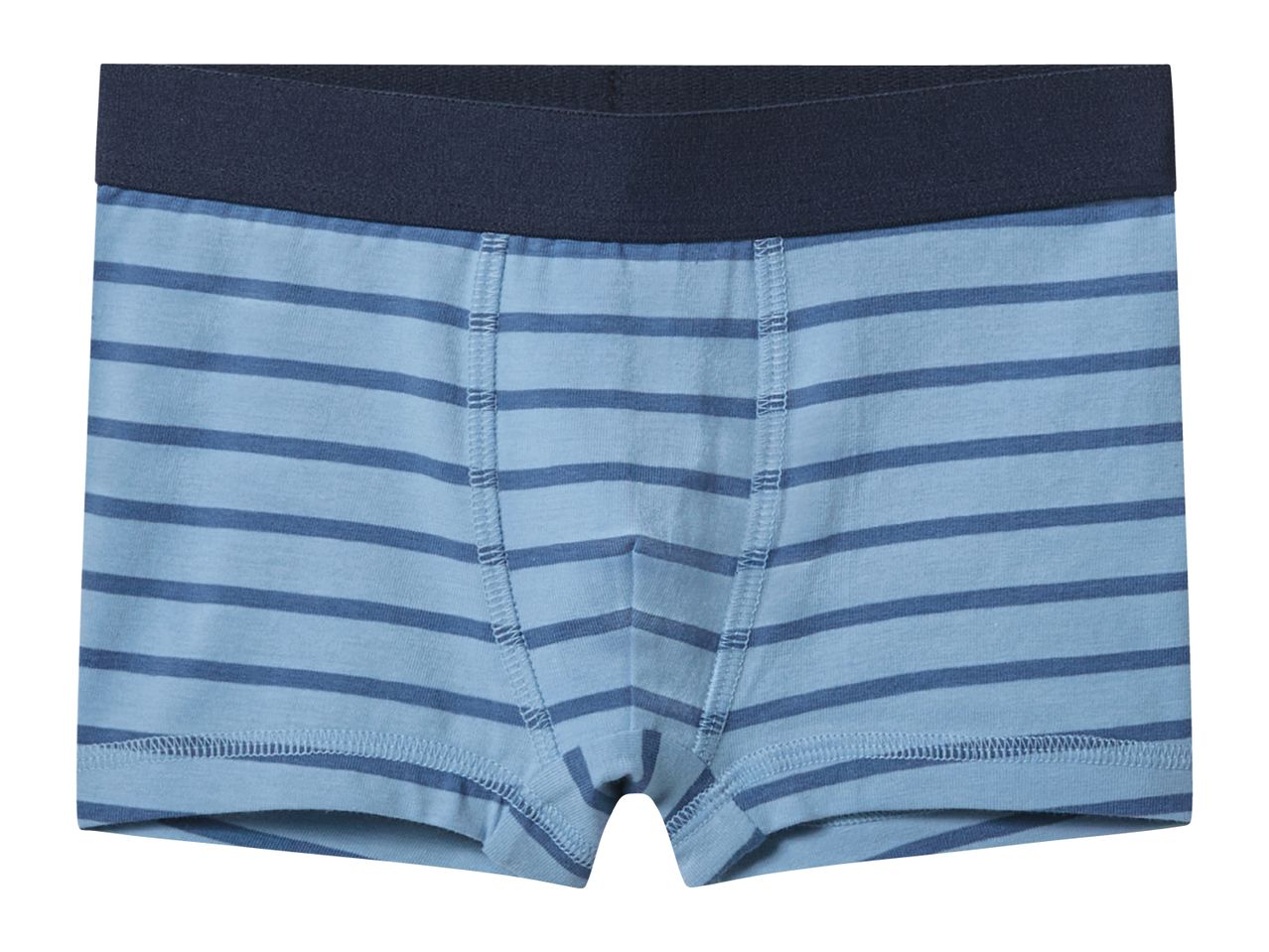 Blue striped men's boxer briefs with a dark blue waistband.